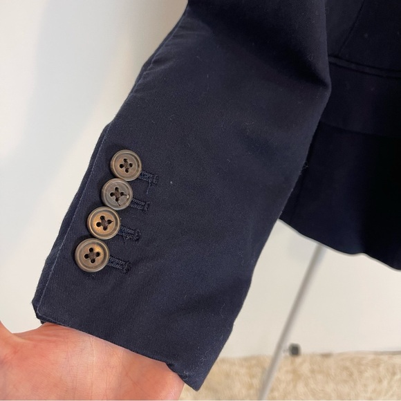 J Crew cotton blazer navy blue fitted long sleeve size 00 carrier academia - Picture 2 of 8